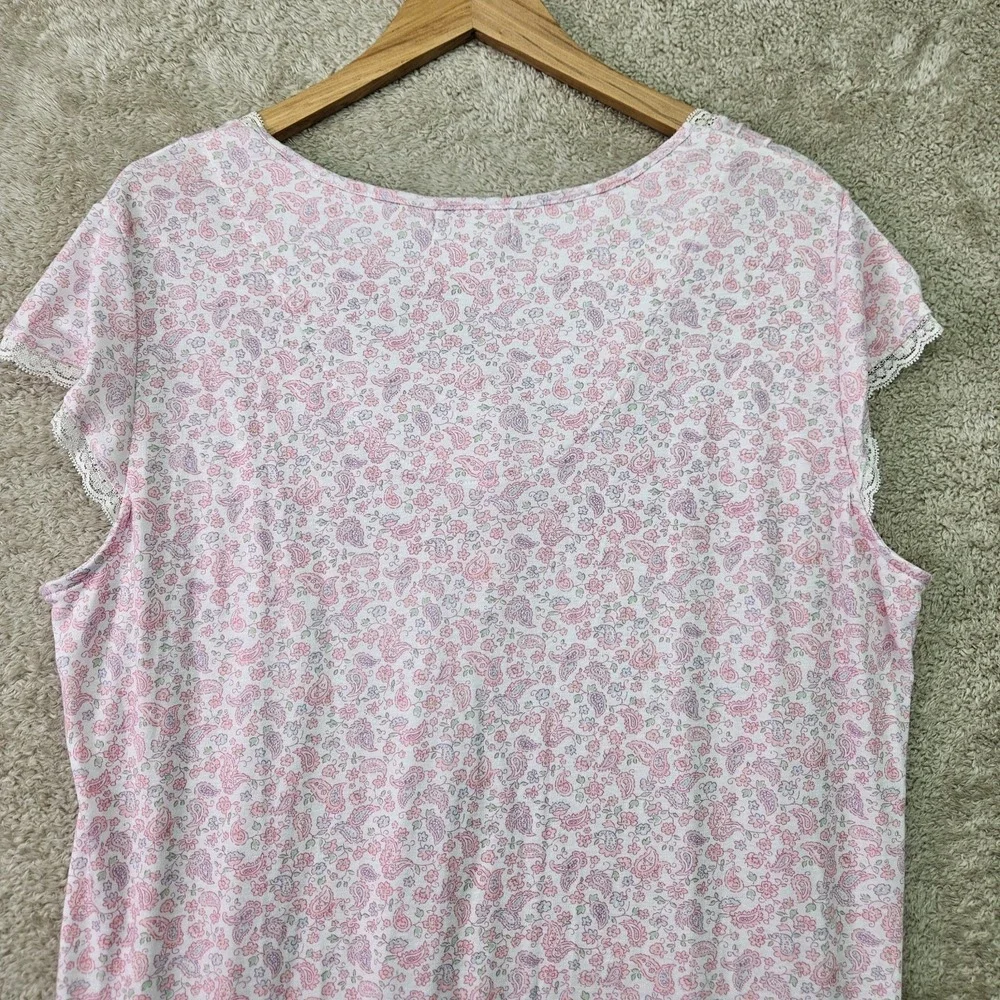 Miss Elaine Nightgown XL Pink Floral Paisley Long Cap Sleeve Lace Trim Maxi - Picture 10 of 16